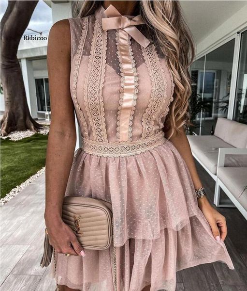 casual dresses summer chiffon women's sleeveless lace dot mesh patchwork bowknot collar slim a-line dress, Black;gray
casual dresses summer chiffon women's sleeveless lace dot mesh patchwork bowknot collar slim a-line dress, Black;gray
