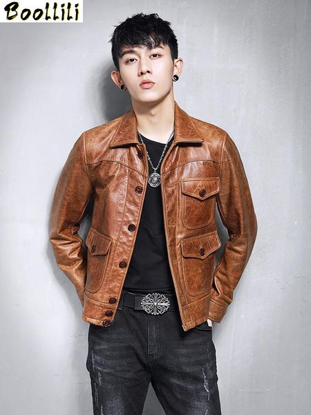 men's leather & faux boollili genuine jacket men vintage real cow short spring autumn luxury coat motorcycle jackets, Black
men's leather & faux boollili genuine jacket men vintage real cow short spring autumn luxury coat motorcycle jackets, Black