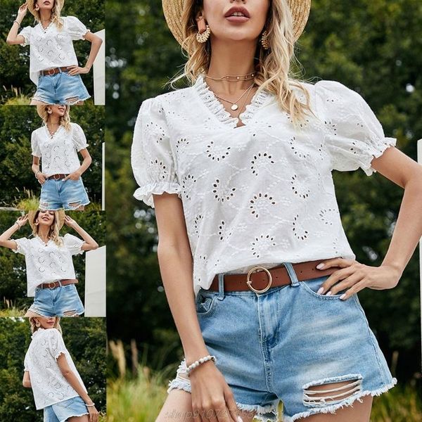 women's t-shirt women summer pullover casual puff short sleeve hollow out v-neck tees shirts m18 21 drop, White
women's t-shirt women summer pullover casual puff short sleeve hollow out v-neck tees shirts m18 21 drop, White