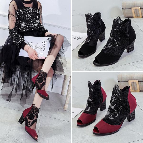 summer and autumn mesh hollow fish mouth women's sandals large size chunky heel breathable lace high-heeled shoes women, Black
summer and autumn mesh hollow fish mouth women's sandals large size chunky heel breathable lace high-heeled shoes women, Black
