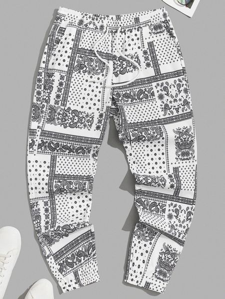 men paisley & patchwork print pants f8x2#, Black
men paisley & patchwork print pants f8x2#, Black