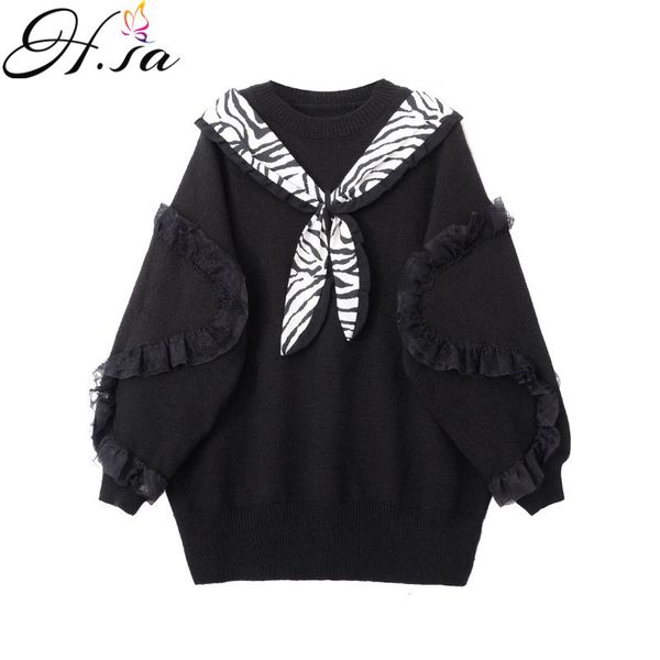 h.sa woman bow tie pullover and jumpers leopard pull femme ruffles sweaters warm knit long sweater 210417, White;black
h.sa woman bow tie pullover and jumpers leopard pull femme ruffles sweaters warm knit long sweater 210417, White;black