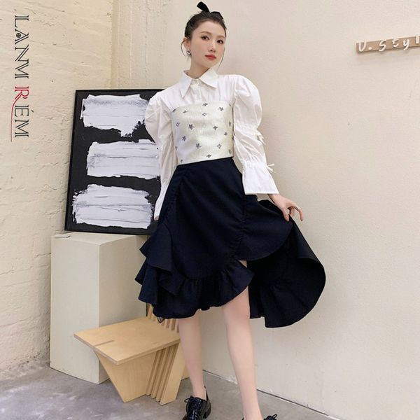 high elastic waist half-body white asymmetrical ruffle skirt women fashion arrivals spring autumn 2e1885 210507, Black
high elastic waist half-body white asymmetrical ruffle skirt women fashion arrivals spring autumn 2e1885 210507, Black