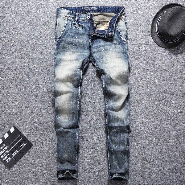 ly fashion men jeans slim fit elastic cotton retro painted designer italian style vintage denim pants 85ho, Blue
ly fashion men jeans slim fit elastic cotton retro painted designer italian style vintage denim pants 85ho, Blue