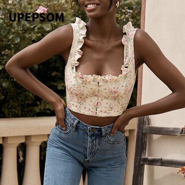 women's tanks & camis upepsom 2021 ruffles printed crop summer fashion tank women short style square collar vest female, White
women's tanks & camis upepsom 2021 ruffles printed crop summer fashion tank women short style square collar vest female, White
