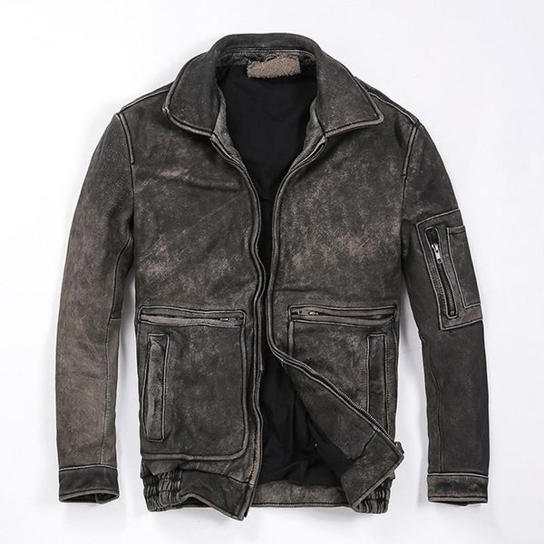 gu.seemio vintage 100% cowhide men's jacket genuine leather male fashion clothing classical motorcycle & faux, Black
gu.seemio vintage 100% cowhide men's jacket genuine leather male fashion clothing classical motorcycle & faux, Black