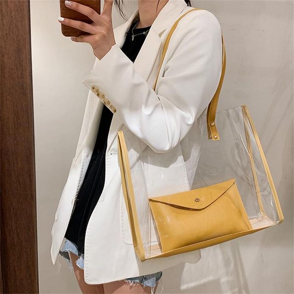 evening bags ladies transparent shopping bag + pu shoulder large capacity beach holiday summer 2021
evening bags ladies transparent shopping bag + pu shoulder large capacity beach holiday summer 2021