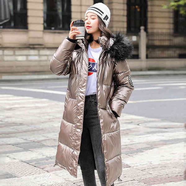 women's wool & blends women x-long down jacket ladies parka solid casual coat hooded fur collar shining winter thick outwear kobieta ku, Black
women's wool & blends women x-long down jacket ladies parka solid casual coat hooded fur collar shining winter thick outwear kobieta ku, Black