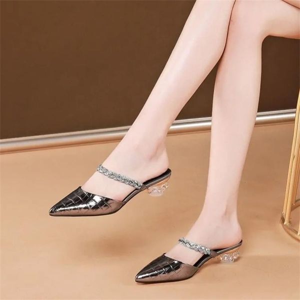 slippers summer 2021 soft leather chunky heels women's fashion outside wearing pointed toe semi-slippers, Black
slippers summer 2021 soft leather chunky heels women's fashion outside wearing pointed toe semi-slippers, Black