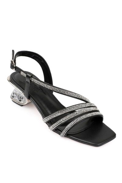 sandals women's black transparent heel strass