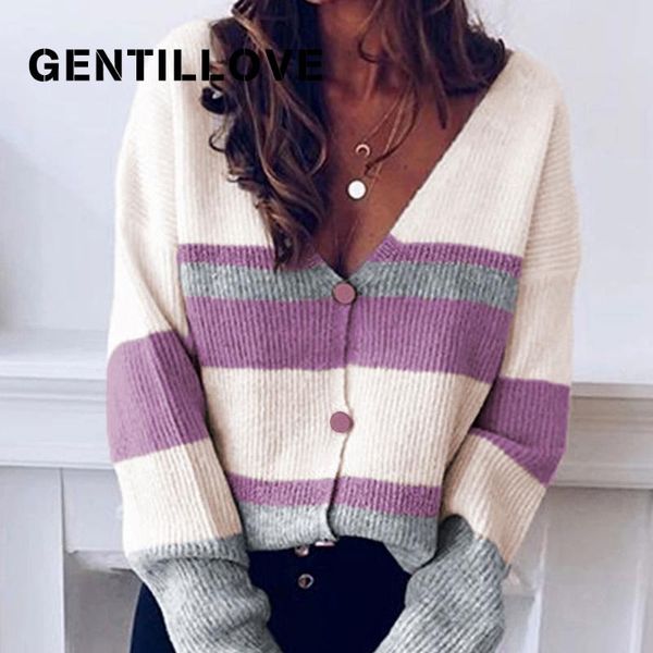 women's knits & tees gentillove women autumn elegant patchwork knitting coat vintage hit color v neck sweater harajuku striped cardigan, White
women's knits & tees gentillove women autumn elegant patchwork knitting coat vintage hit color v neck sweater harajuku striped cardigan, White