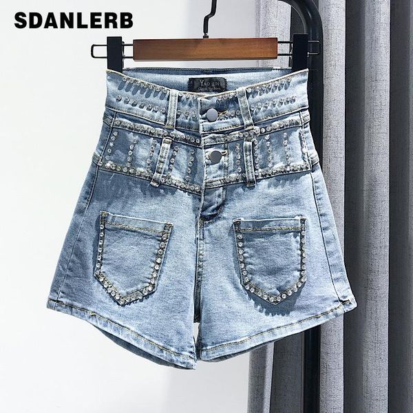 women's jeans diamond beads high waist denim shorts 2021 spring and summer slim fit wide-leg ladies, Blue
women's jeans diamond beads high waist denim shorts 2021 spring and summer slim fit wide-leg ladies, Blue
