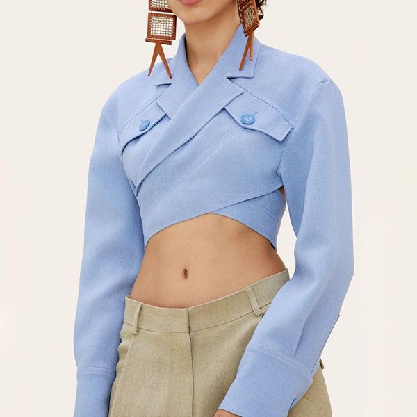 women's blouses & shirts asymmetrical slim lapel collar long sleeve casual short female fashion clothes 2021, White
women's blouses & shirts asymmetrical slim lapel collar long sleeve casual short female fashion clothes 2021, White