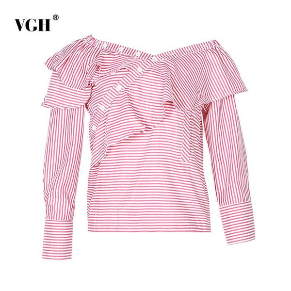 vgh striped patchwork ruffle blouse for female v neck long sleeve elegant casual shirt women fashion clothing autumn style 210421, White
vgh striped patchwork ruffle blouse for female v neck long sleeve elegant casual shirt women fashion clothing autumn style 210421, White