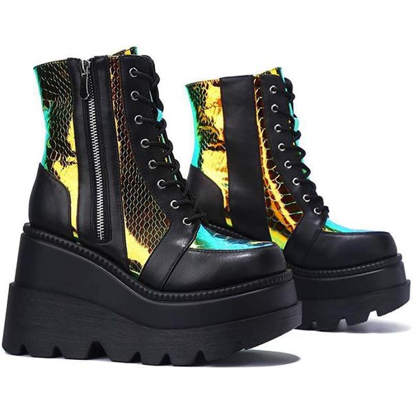 and american colorful muffin thick bottom foreign high-heeled shoes 20 european side zipper women's boots, Black
and american colorful muffin thick bottom foreign high-heeled shoes 20 european side zipper women's boots, Black