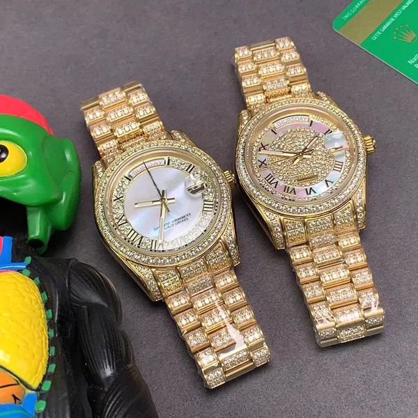 iced out full diamonds mens watch automatic mechanical watches 40mm stainless steel case original buckle montre de luxe high quality, Slivery;brown 
iced out full diamonds mens watch automatic mechanical watches 40mm stainless steel case original buckle montre de luxe high quality, Slivery;brown