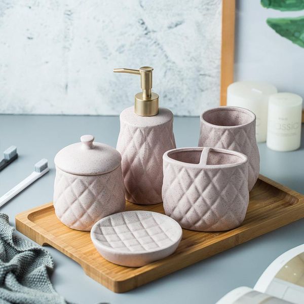 ceramic bathroom accessories set with bamboo wood tray golden head soap dispenser cotton swabs toothbrush holder bath accessory
ceramic bathroom accessories set with bamboo wood tray golden head soap dispenser cotton swabs toothbrush holder bath accessory