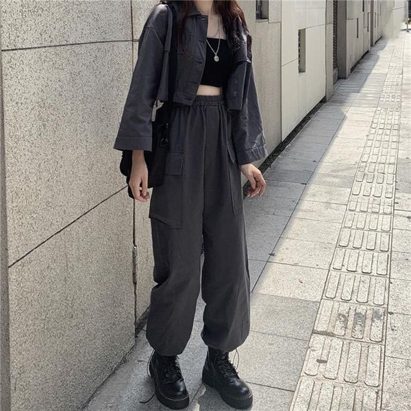 harajuku 2 piece set women bomber casual cargo jacket+jogger pants female streetwear gothic clothes korean suit women's tracksuits, Gray
harajuku 2 piece set women bomber casual cargo jacket+jogger pants female streetwear gothic clothes korean suit women's tracksuits, Gray