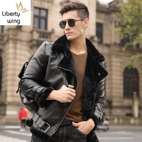 men's fur & faux winter mens wool lining warm pu fashion flying jacket buckle slim fit man motorcycle leather shearling coats, Black
men's fur & faux winter mens wool lining warm pu fashion flying jacket buckle slim fit man motorcycle leather shearling coats, Black