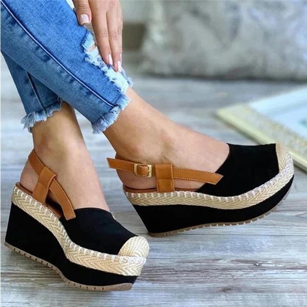 sandals ladies wedges flock buckle strap rope compilation woman summer shoes platform sewing leisure plus size heels women, Black
sandals ladies wedges flock buckle strap rope compilation woman summer shoes platform sewing leisure plus size heels women, Black