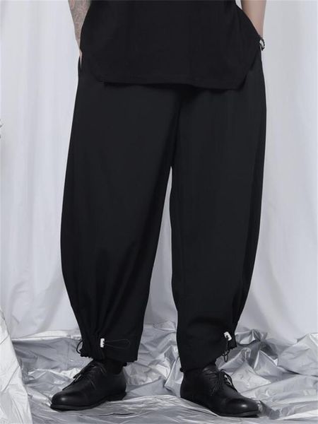 men's pants wide leg casual hem personality pull rope design fashion trend dark nine minutes, Black
men's pants wide leg casual hem personality pull rope design fashion trend dark nine minutes, Black