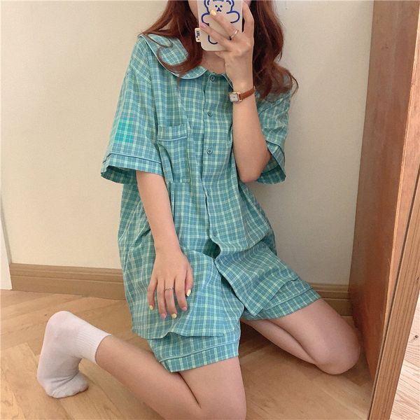sleepwear women plaid sleepwear summer loose sets short-sleeved pajamas chic elastic-waist shorts tracksuit 3p0d, Black;red
sleepwear women plaid sleepwear summer loose sets short-sleeved pajamas chic elastic-waist shorts tracksuit 3p0d, Black;red