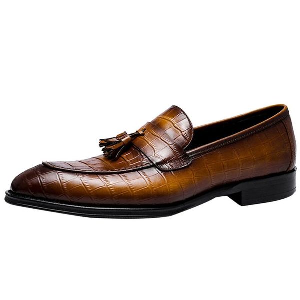 dress shoes men's british style genuine leather business casual tassel plaid embossing slip-on, Black
dress shoes men's british style genuine leather business casual tassel plaid embossing slip-on, Black