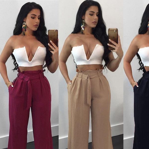 women pant clothes high waist palazzo denim look wide leg pants long loose sashes culottes trouser, Black;white
women pant clothes high waist palazzo denim look wide leg pants long loose sashes culottes trouser, Black;white
