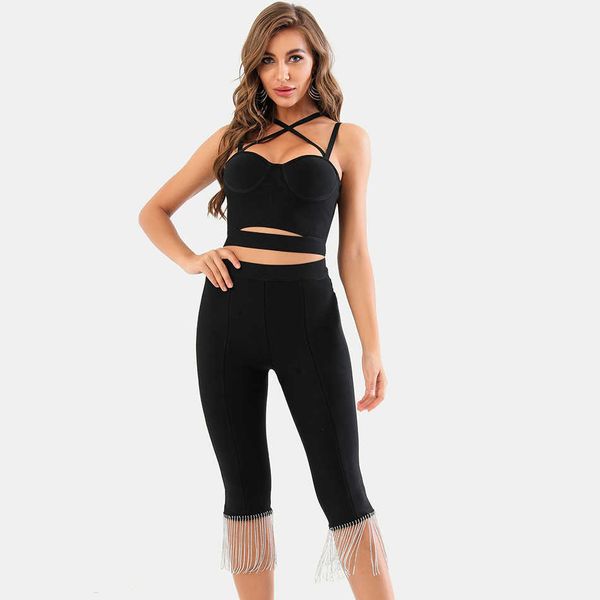 women's sleeveless spaghetti strap blouse and five-point pants bandage set spring diamond tassel party 2-piece 210527, White
women's sleeveless spaghetti strap blouse and five-point pants bandage set spring diamond tassel party 2-piece 210527, White