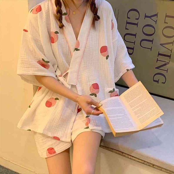 cartoon peach print girls fresh style short sleeve shorts 2pcs kimono style household pajamas set comfort gauze cotton sleepwer, Black;red
cartoon peach print girls fresh style short sleeve shorts 2pcs kimono style household pajamas set comfort gauze cotton sleepwer, Black;red