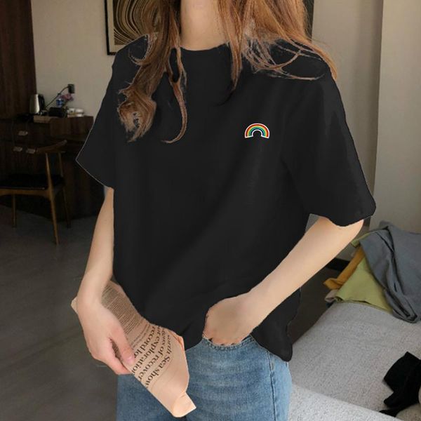 women's t-shirt women harajuku kawaii candy colors korean rainbow embroidery loose all-match t shirt summer short sleeve black t-shirts, White
women's t-shirt women harajuku kawaii candy colors korean rainbow embroidery loose all-match t shirt summer short sleeve black t-shirts, White