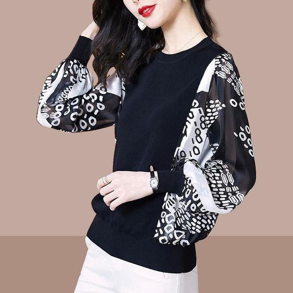 women's blouses & shirts 2021 women spring autumn style lady casual long lantern sleeve patchwork o-neck blusas, White
women's blouses & shirts 2021 women spring autumn style lady casual long lantern sleeve patchwork o-neck blusas, White