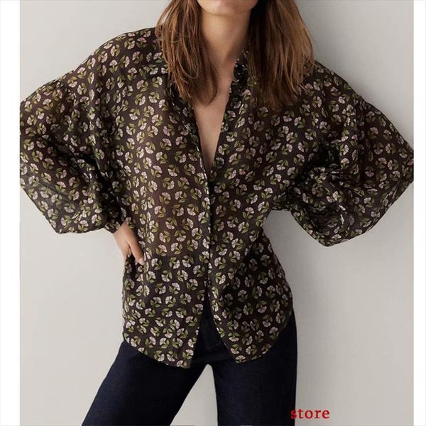 za fashion vintage floral women shirt print chiffon long sleeve turn down loose mujer chic, White
za fashion vintage floral women shirt print chiffon long sleeve turn down loose mujer chic, White