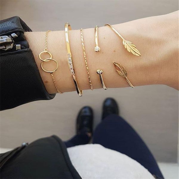link, chain 5pcs/set women fashion round open leaves crystal geometry gold bracelet set charm summer beach jewelry gift accessories, Black
link, chain 5pcs/set women fashion round open leaves crystal geometry gold bracelet set charm summer beach jewelry gift accessories, Black