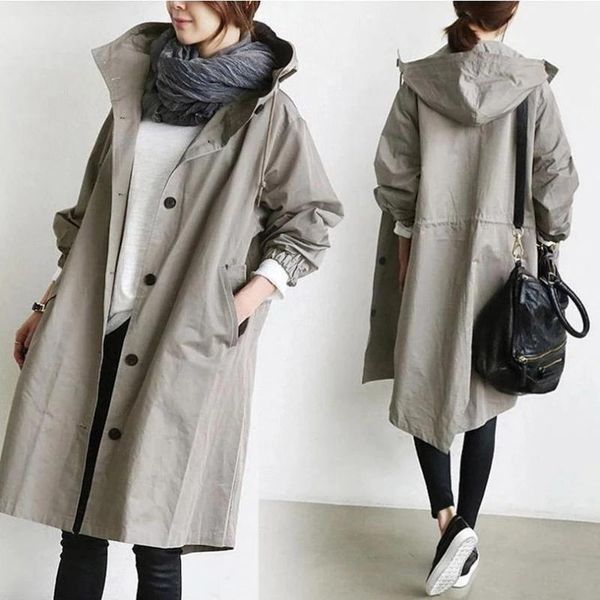 women's trench coats fashion womens hooded long 2021 spring autumn windproof lady female casual clothes 2 color windbreaker korean styl, Tan;black
women's trench coats fashion womens hooded long 2021 spring autumn windproof lady female casual clothes 2 color windbreaker korean styl, Tan;black