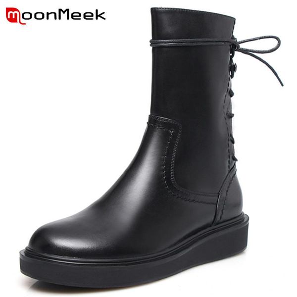 boots moonmeek 2021 fashion flat with platform ankle women genuine leather zipper cross tied round toe autumn, Black
boots moonmeek 2021 fashion flat with platform ankle women genuine leather zipper cross tied round toe autumn, Black