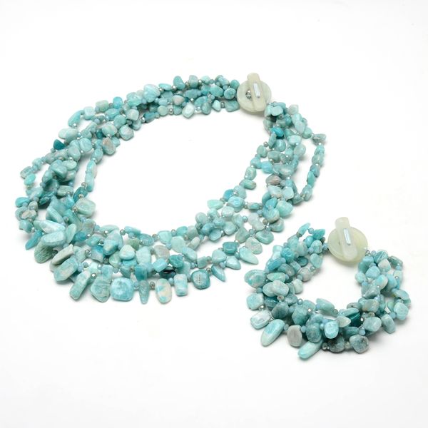 guaiguai jewelry 5 strands natural gems blue amazonite drilled fancy polished necklace bracelet sets handmade cute for women, Silver
guaiguai jewelry 5 strands natural gems blue amazonite drilled fancy polished necklace bracelet sets handmade cute for women, Silver