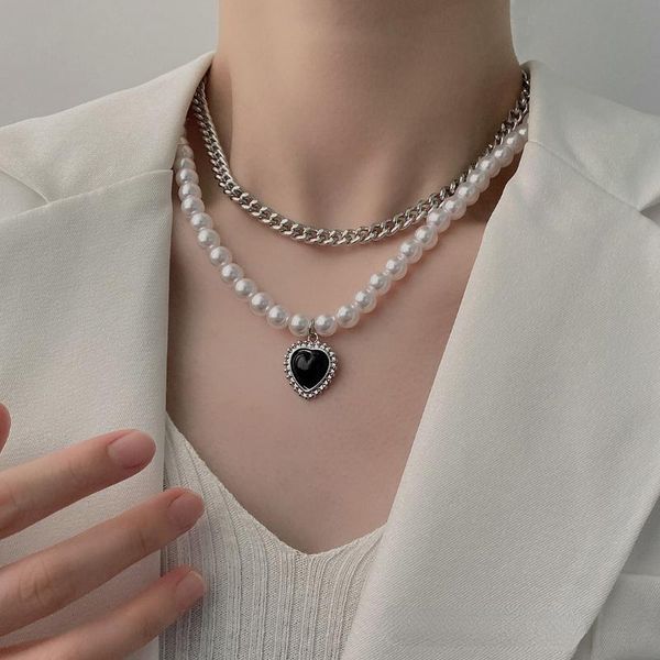 pendant necklaces vsnow hiphop double-layer love heart beaded simulation pearl necklace for women chunky chain rhinestone jewelry, Silver
pendant necklaces vsnow hiphop double-layer love heart beaded simulation pearl necklace for women chunky chain rhinestone jewelry, Silver