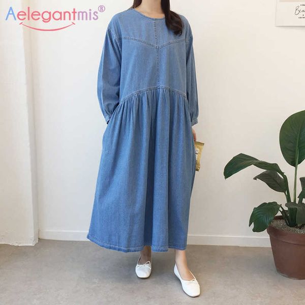 aelegantmis loose vintage long denim dress women o neck oversized chic full sleeve cowboy a line female korean 210607, Black;gray
aelegantmis loose vintage long denim dress women o neck oversized chic full sleeve cowboy a line female korean 210607, Black;gray