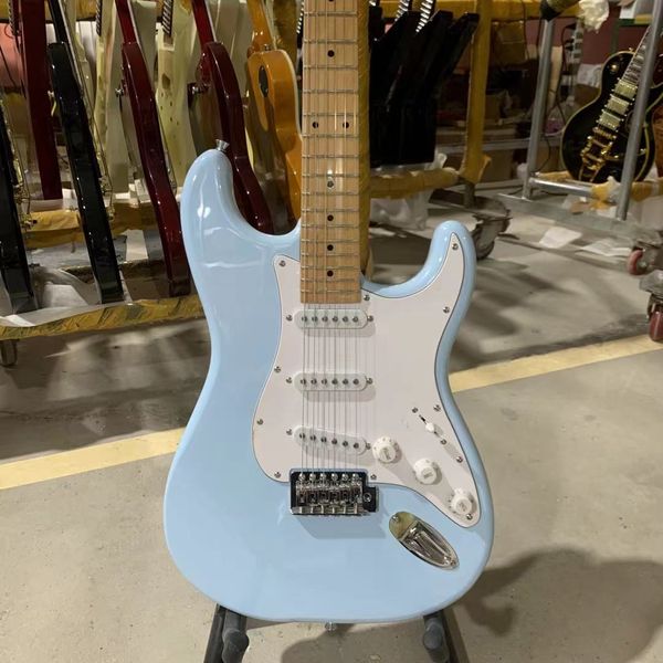 st electric guitar sky blue color maple fingerboard white pickguard chrome hardware high quality
st electric guitar sky blue color maple fingerboard white pickguard chrome hardware high quality