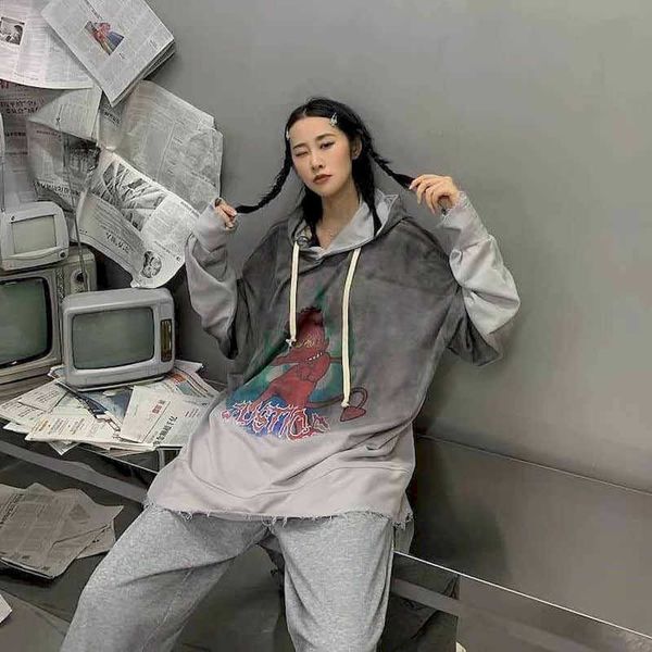 women's hoodies street oversize loose sweatshirt men and women hip hop casual tie-dye stitching worn out hooded 210526, Black
women's hoodies street oversize loose sweatshirt men and women hip hop casual tie-dye stitching worn out hooded 210526, Black