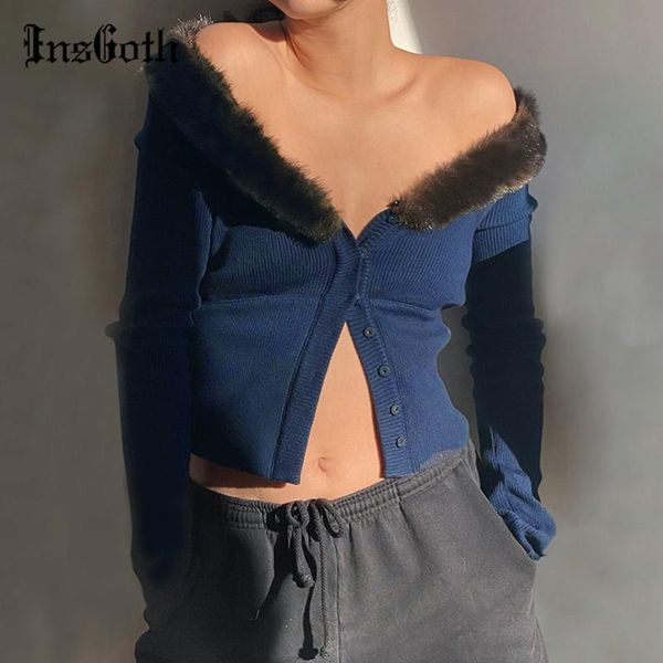 women's knits & tees insgoth autumn vintage gothic faux fur cardigan y2k harajuku v neck long sleeve crop women knitted button up, White
women's knits & tees insgoth autumn vintage gothic faux fur cardigan y2k harajuku v neck long sleeve crop women knitted button up, White