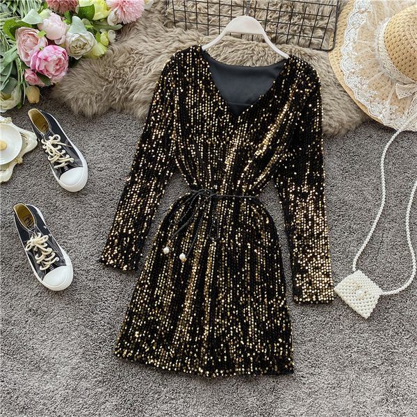 spring autumn womens sequin v-neck dress long sleeve dress new temperament slim party dress bottoming gd245, Black;gray
spring autumn womens sequin v-neck dress long sleeve dress new temperament slim party dress bottoming gd245, Black;gray