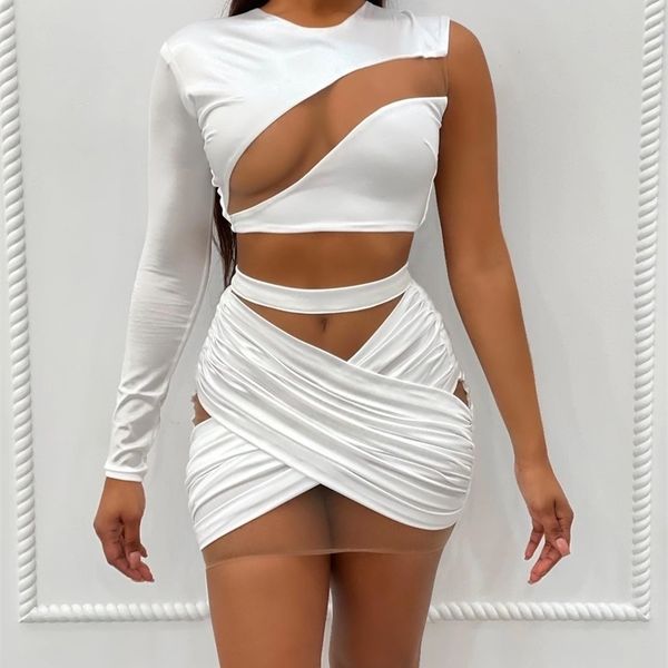 cm.yaya women set mesh patchwork hollow out tracksuit one shoulder full sleeve sheath elastic zip mini skirts two piece set 210730, White
cm.yaya women set mesh patchwork hollow out tracksuit one shoulder full sleeve sheath elastic zip mini skirts two piece set 210730, White