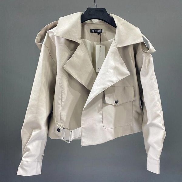 women's leather & faux european style 2021 autumn trendy oversize jackets all-matched cropped motorbiker coat mujer chaqueta, Black
women's leather & faux european style 2021 autumn trendy oversize jackets all-matched cropped motorbiker coat mujer chaqueta, Black