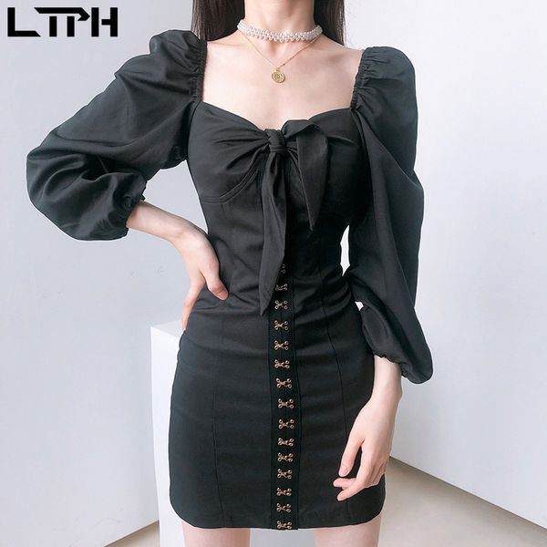 special sale french vintage little black dress square collar puff sleeve bow single breasted package hip women 210427, Black;gray
special sale french vintage little black dress square collar puff sleeve bow single breasted package hip women 210427, Black;gray