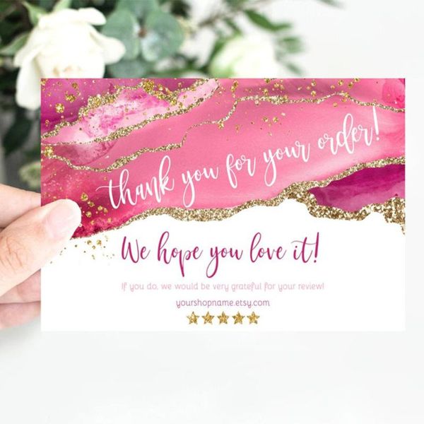 greeting cards personalize pink agate gold glitter thank you insert card, business review card shop for your order
greeting cards personalize pink agate gold glitter thank you insert card, business review card shop for your order