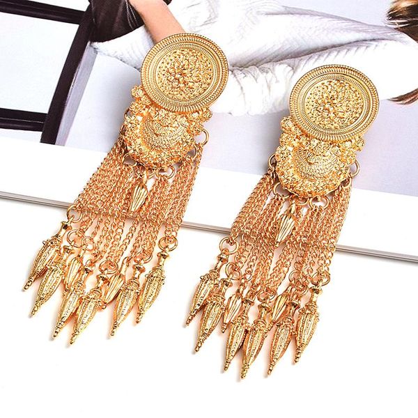 dangle & chandelier fashion handmade metal long tassel earrings for women ethnic statement jewelry gold chain wholesale, Silver