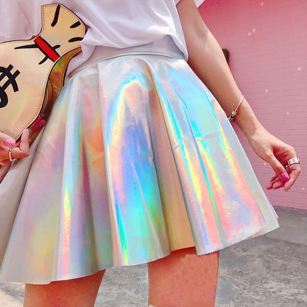 38 holographic pleated pu solid women skirts harajuku casual laser hight waist micro mini short jk rainbow, Black
38 holographic pleated pu solid women skirts harajuku casual laser hight waist micro mini short jk rainbow, Black