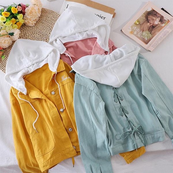hooded denim jacket women single breasted bandage jeans short coats 2021 all match long sleeve jackets with hat women's, Black;brown
hooded denim jacket women single breasted bandage jeans short coats 2021 all match long sleeve jackets with hat women's, Black;brown